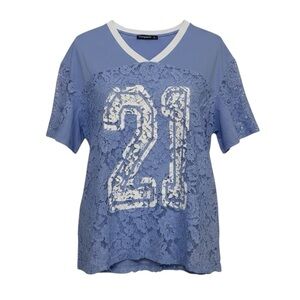 Blue Lace V-Neck Jersey with White '21' Graphic